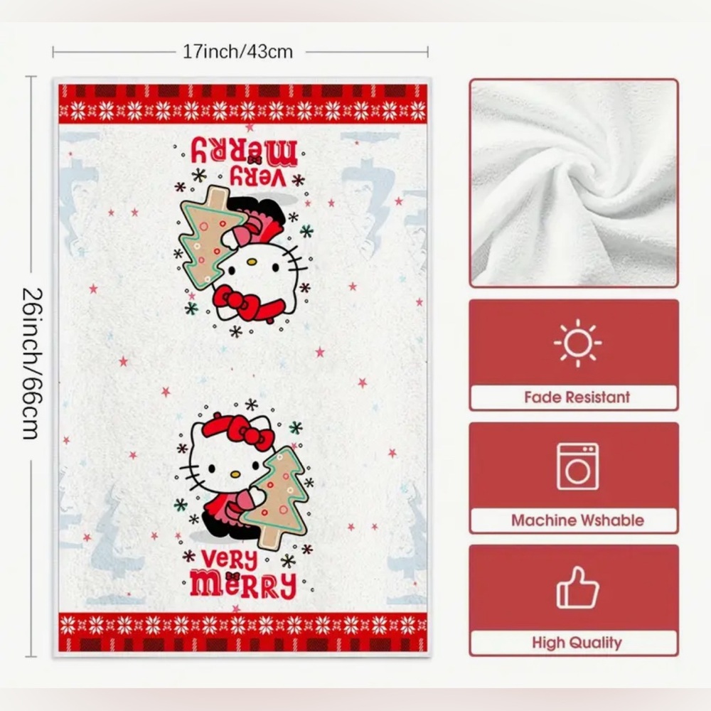Sanrio Hello Kitty Christmas Holiday Theme Hand Towels - Picture 2 of 6